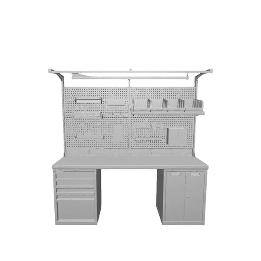 Banco de trabajo con panel perforado